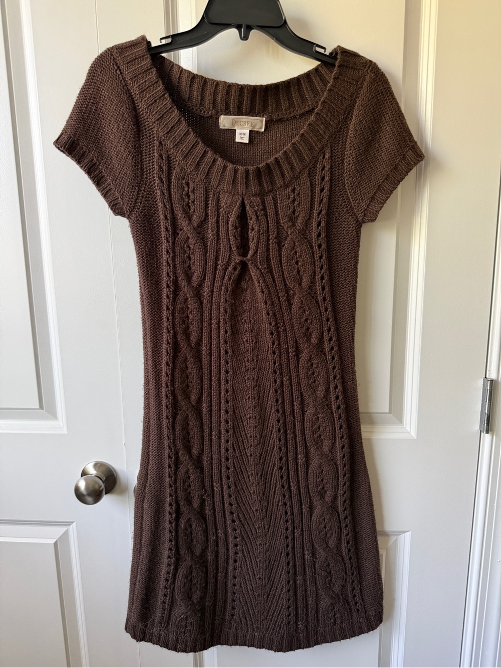 Decree Brown Cable-Knit Short Sleeve Sweater Dress